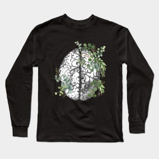 Brain human anatomy,Floral, eucalyptus leaves, mental, watercolor Long Sleeve T-Shirt